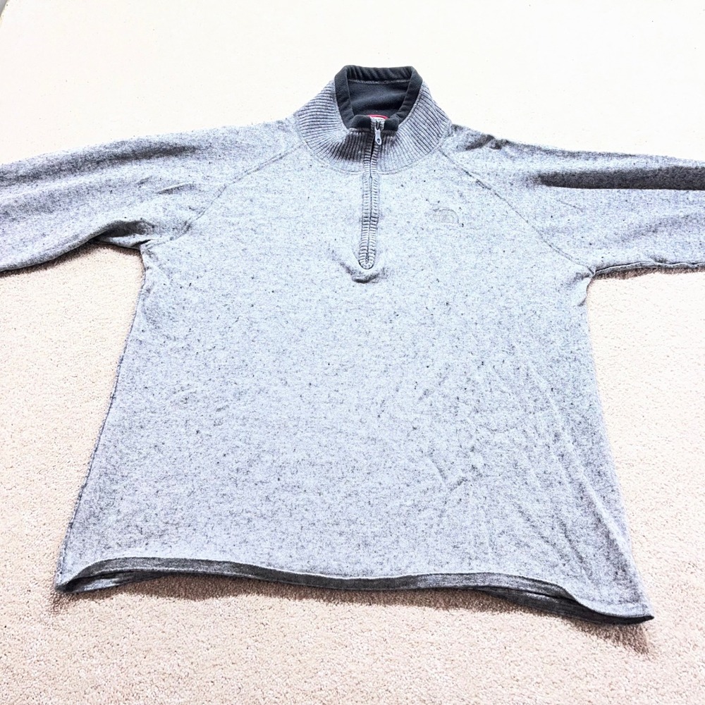 The North Face Quarter Zip Sweater Mens XL Gray Cotton Wool Blend Fleece Collar - Picture 8 of 11